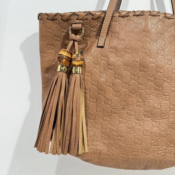 Authentic GUCCI Bamboo Guccissima Leather Tote Bag Brown Tassel 218780 - Picture 5 of 14